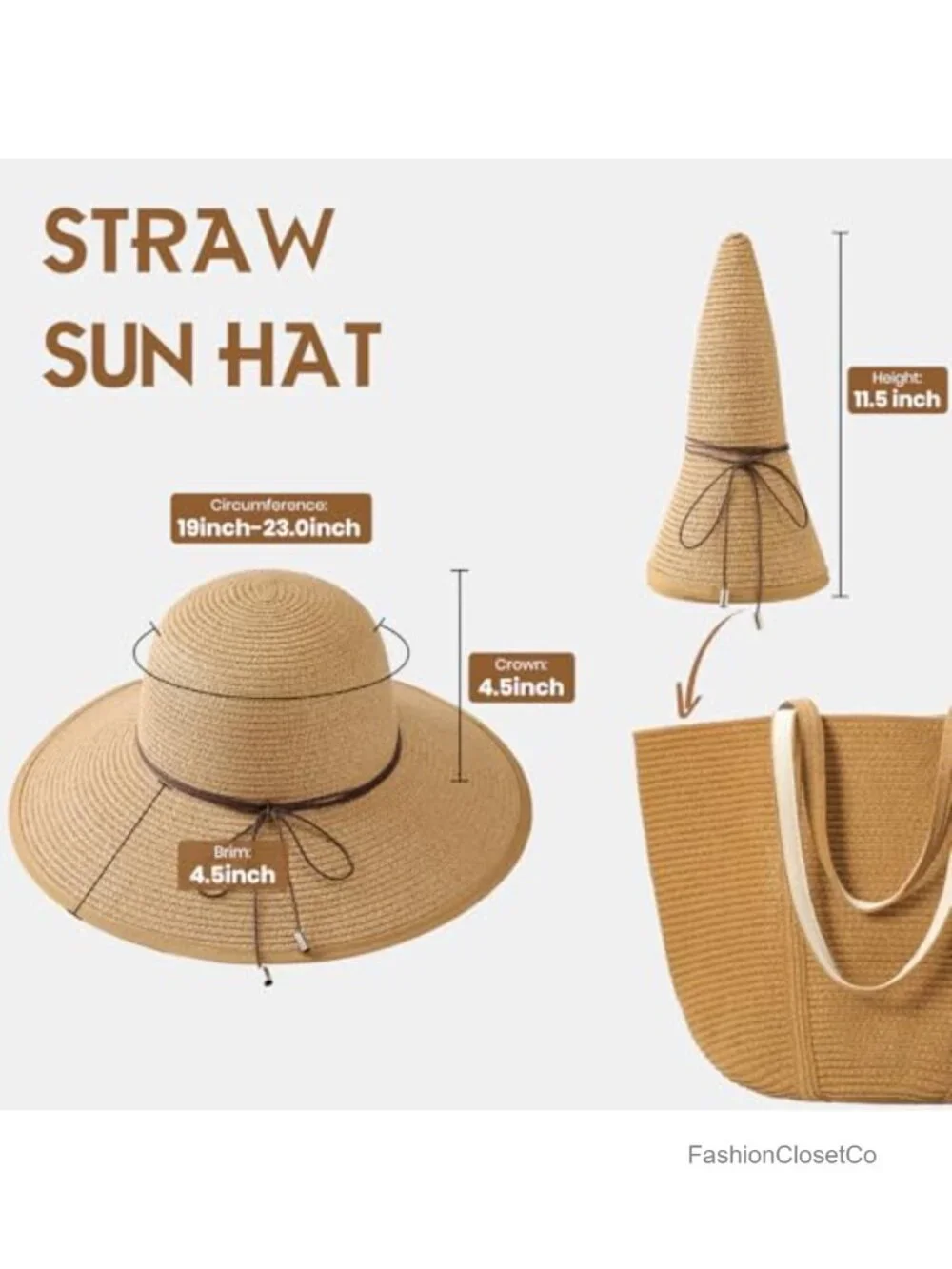 UPF 50+ Wide Brim Sun Hat, Adjustable Straw Beach Hat for Travel